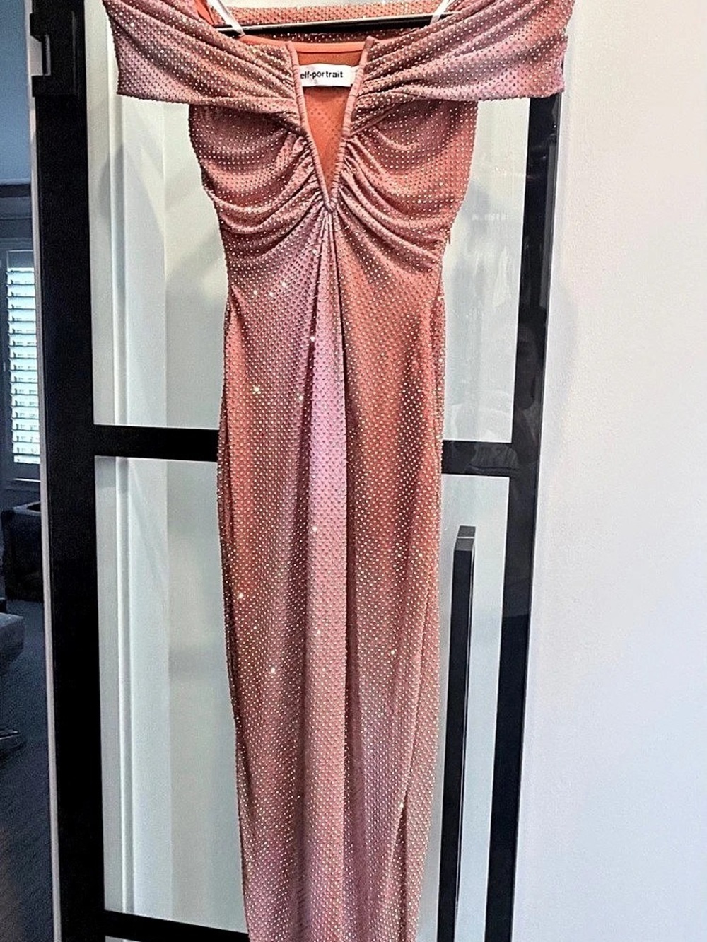 self-portrait Printed Mesh Rhinestone Midi Dress Pink Size 2